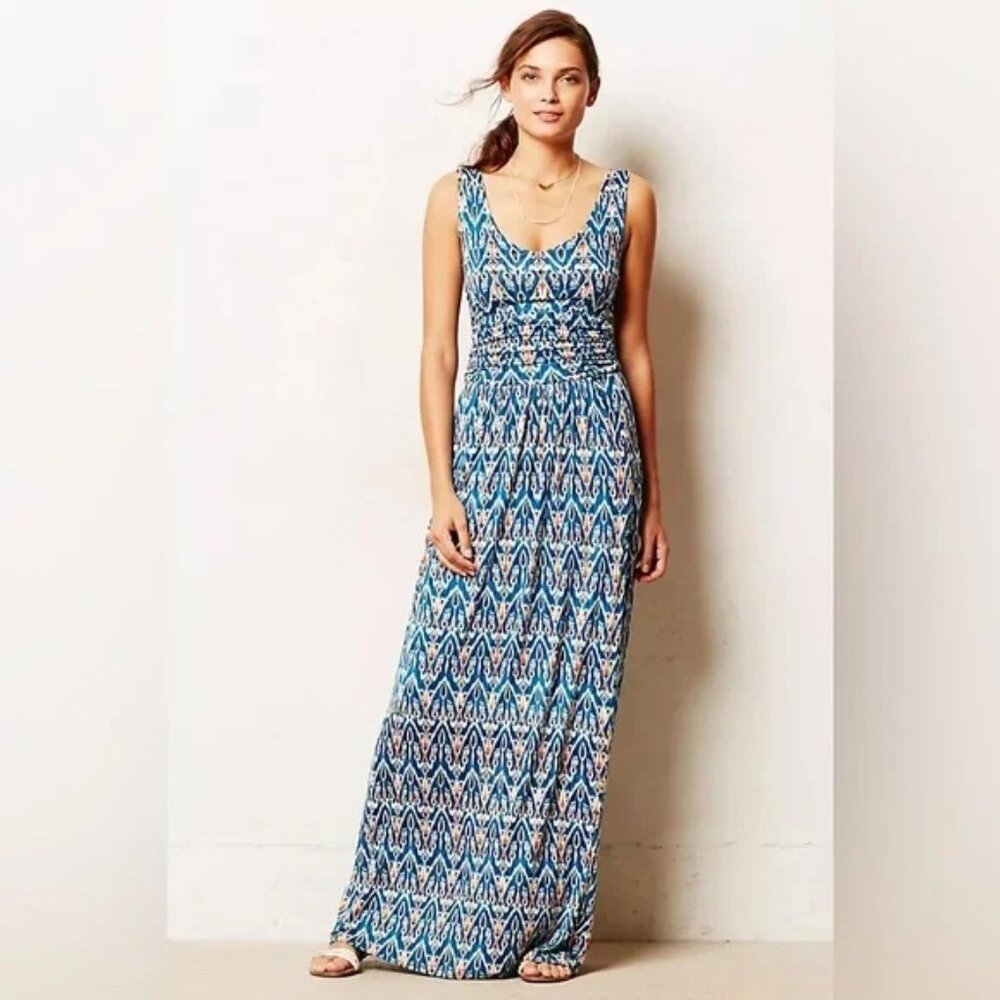 Vanessa Virginia / Anthropologie Blue Patterned Maxi Dress
